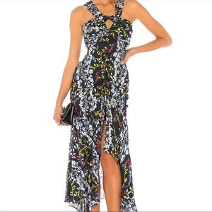 Tanya Taylor Sancia Ruched Vine-Print Midi Dress Size 2 NWT Silk
